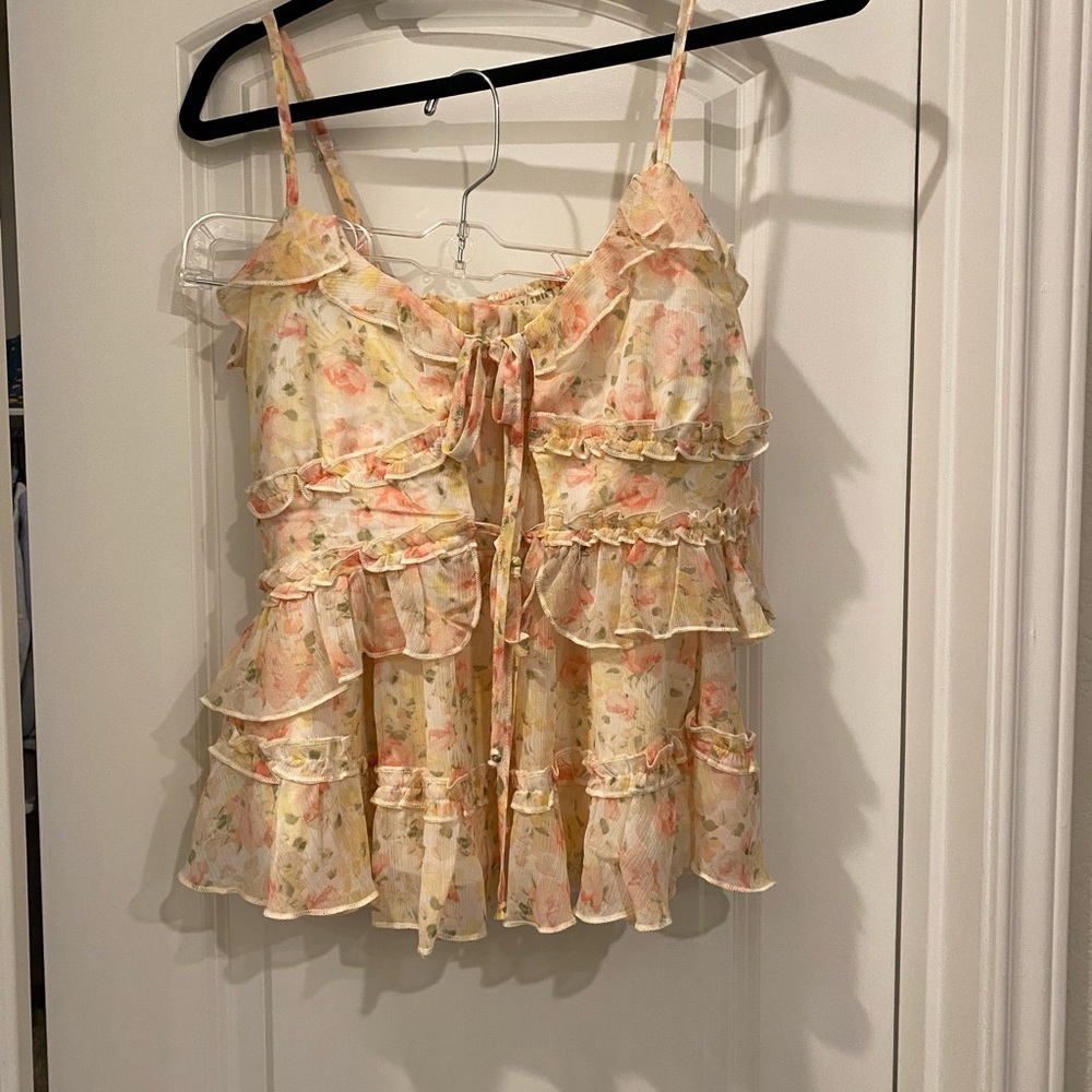NWOT Floral Ruffle Tie-Front Cami Tank and Skirt Set